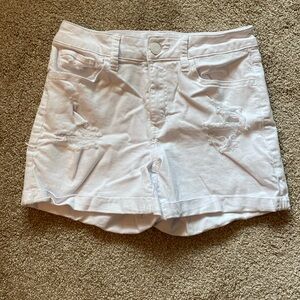White Hi-Rise Curvy Ripped Jean Shorts